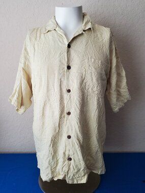 Tommy Bahama Size Medium Pale Yellow Silk Short Sleeve Silk Camp Shirt